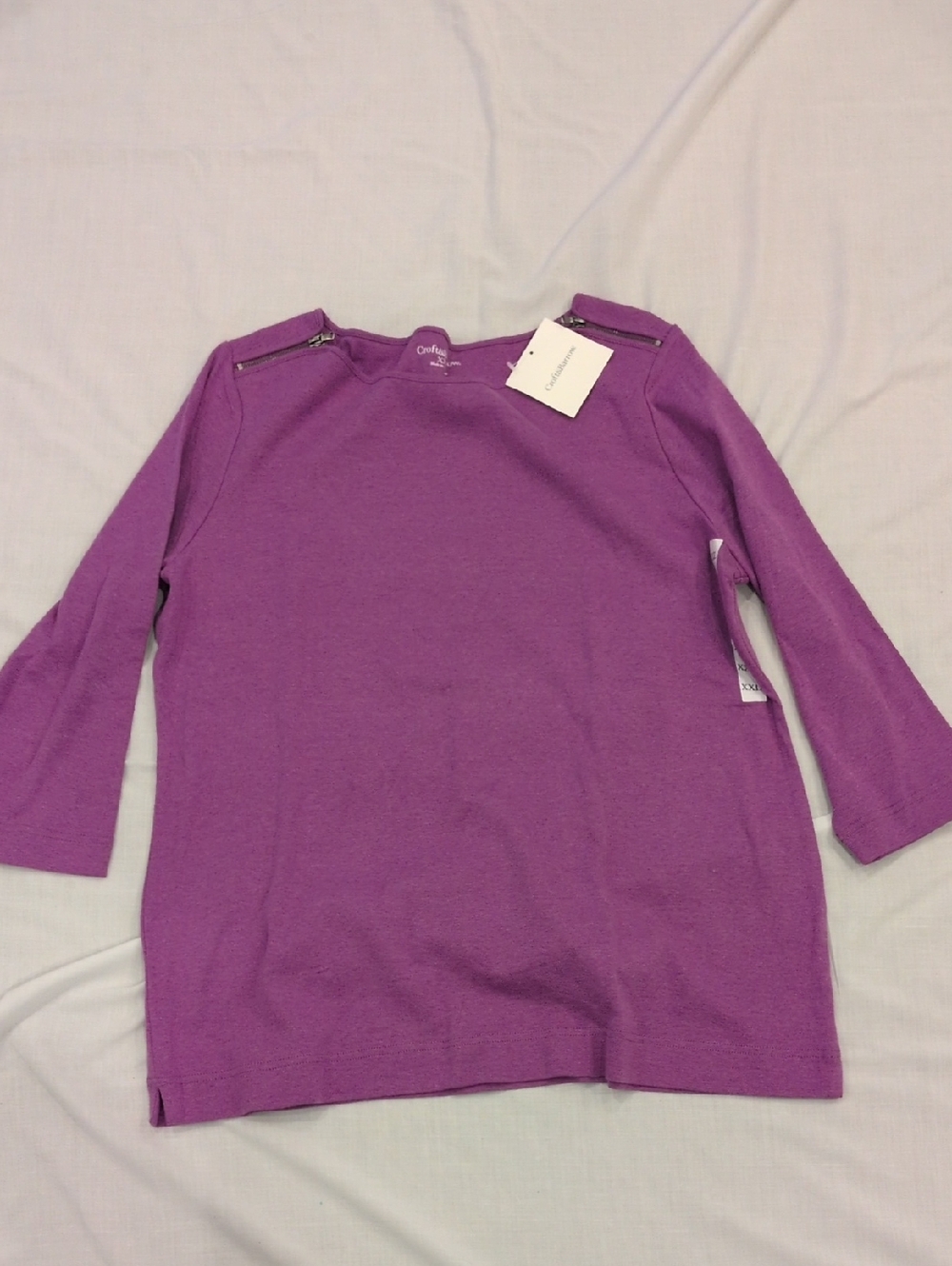 croft & barrow Purple Long Sleeve Tee with Shoulder Zippers
